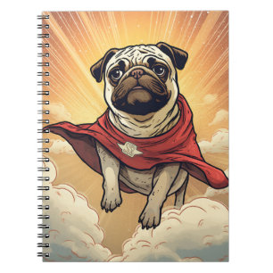 Caderno Espiral Super-Herói Pug Onde Patas e Poderes se Unem