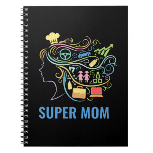 Caderno Espiral Super Mãe Muitos Chapéus Colorido Gráfico Retro