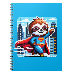 Caderno Espiral Super Sloth Funny Pixel Art Hero Cityscape Design