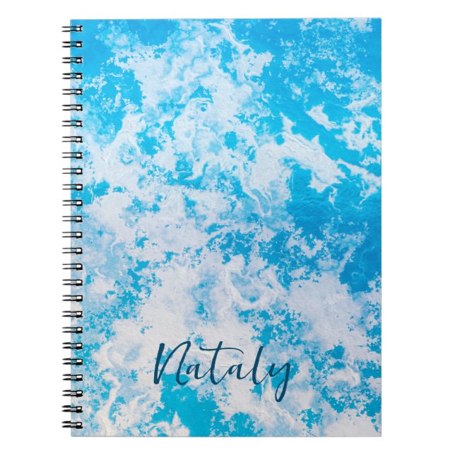 Caderno Espiral Superfície de gelo azul e branco personalizada (Frente)
