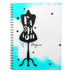 Caderno Espiral Suporte de Manequim FASHION Aqua & Branco com Cora