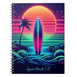 Caderno Espiral Surfar no Neon Sunset