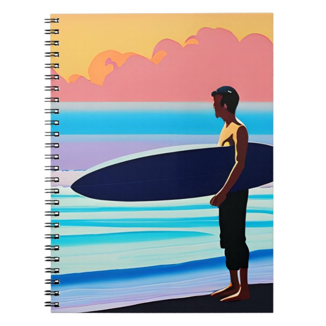 Caderno Espiral Surfer em uma praia no Sunset (Frente)