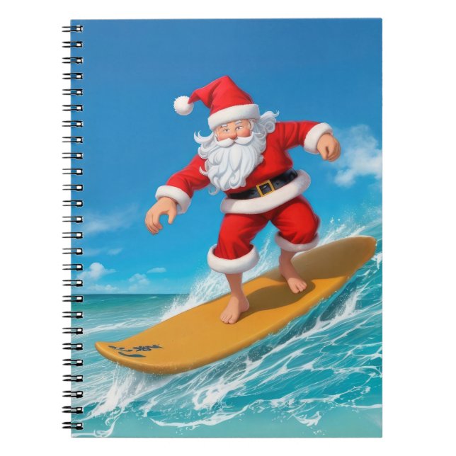 Caderno Espiral Surfing Santa Claus (Frente)
