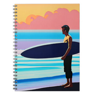 Caderno Espiral Surfista em Pé numa Praia ao Pôr-do-Sol