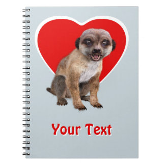 Caderno Espiral Suricata Sorridente Fofa Coração Vermelho Amor Ani
