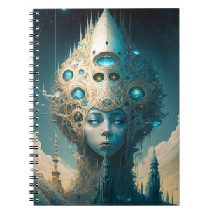 Caderno Espiral Surreal Futurística Mulher Alienígena Lanscape