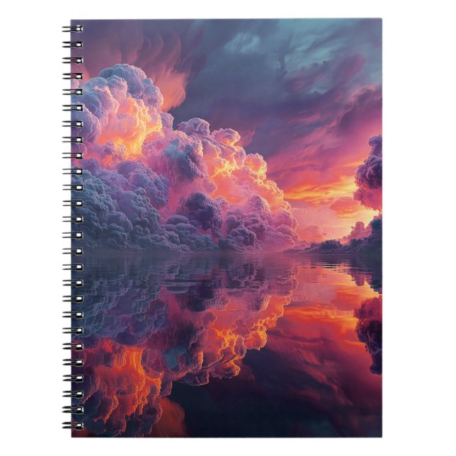 Caderno Espiral Surreal Glowing Sunset Clouds Reflected In Water (Frente)