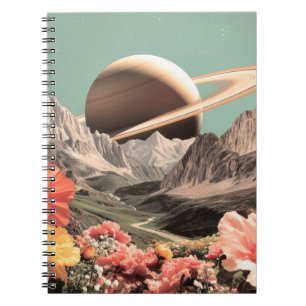 Caderno Espiral Surreal Saturno Sobre Vale De Montanha