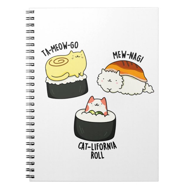 Caderno Espiral Sushi Cats Funny Sushi Pun (Frente)