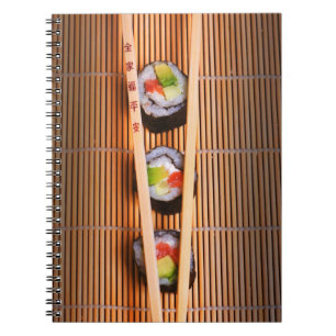 Caderno Espiral Sushi e chopsticks de madeira