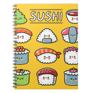 Caderno Espiral Sushi maki rola desenhos animados e engraçados