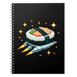 Caderno Espiral Sushi Spaceship Pixel Art Voando Sushi Roll Design