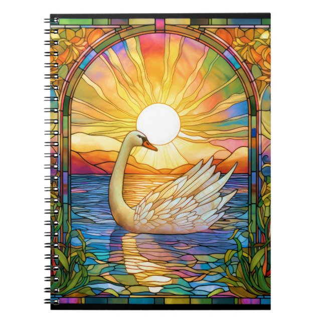 Caderno Espiral Swan in the Sunset Stained Glass Art (Frente)