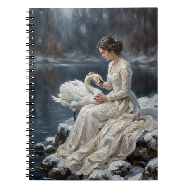 Caderno Espiral Swan Maiden Winter Lake Romance Fantasy Art (Frente)