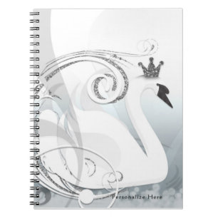 Caderno Espiral Swan Princess Silver e White Elegant Personalizado