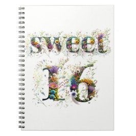 Caderno Espiral Sweet 16 Happy Birthday Wildflower Text