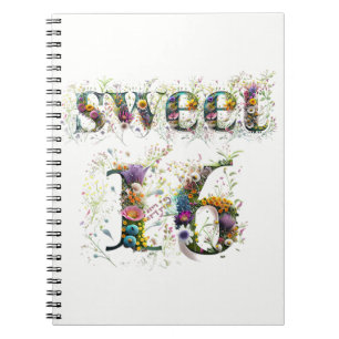Caderno Espiral Sweet 16 Happy Birthday Wildflower Text
