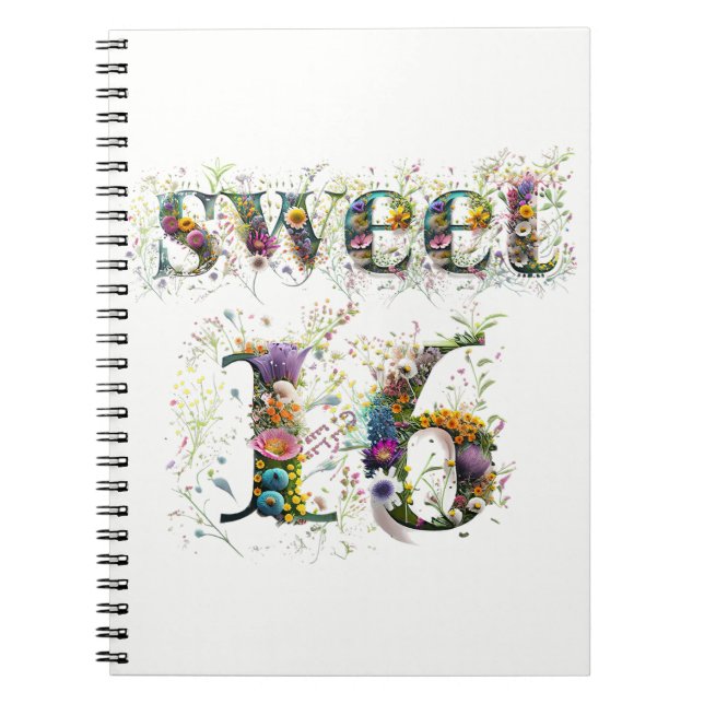 Caderno Espiral Sweet 16 Happy Birthday Wildflower Text (Frente)