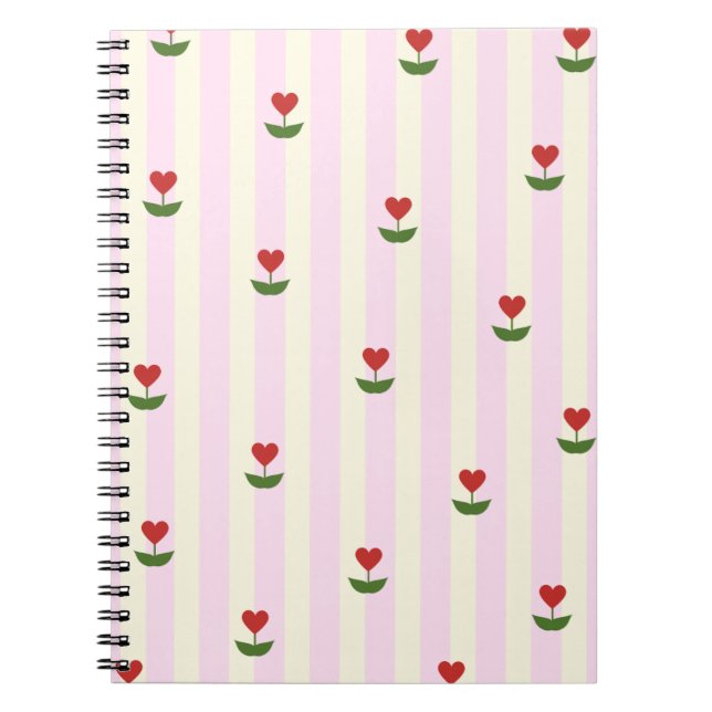 Caderno Espiral Sweet Heart Flower Pattern – Soft Pink Striped  (Frente)
