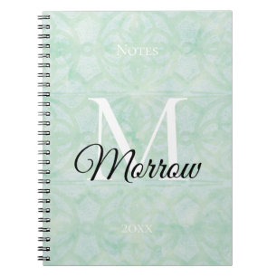 Caderno Espiral Sweet Mint Green Batik Name e Year Monogrammed