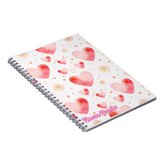 Caderno Espiral Sweet Valentine Heart Pattern with Golden Glitter