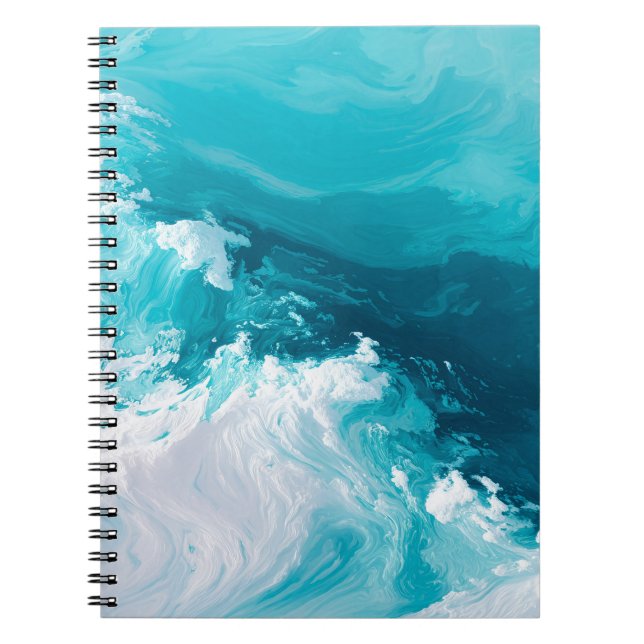Caderno Espiral Swirling Turquoise Waves Abstract Ocean Wave Art (Frente)