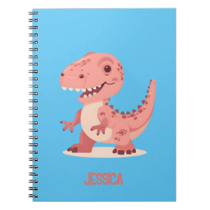 Caderno Espiral T-Rex Dino Cor-De-Rosa Tinta Com Nome Para Criança