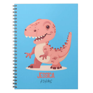 Caderno Espiral T-Rex Dino Rosa Divertido Com Nome das Crianças