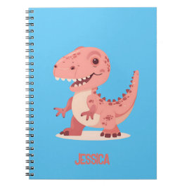Caderno Espiral T-Rex Dino Rosa Divertido Com Nome das Crianças