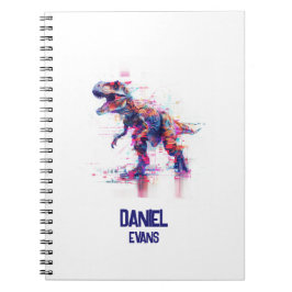 Caderno Espiral T-Rex Dinossauro Futurista com Efeito Glitch e Nom