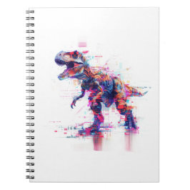 Caderno Espiral T-Rex Dinossauro Futurista com Glitch