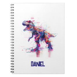 Caderno Espiral T-Rex Dinossauro Futurístico com Efeito Glitch e N