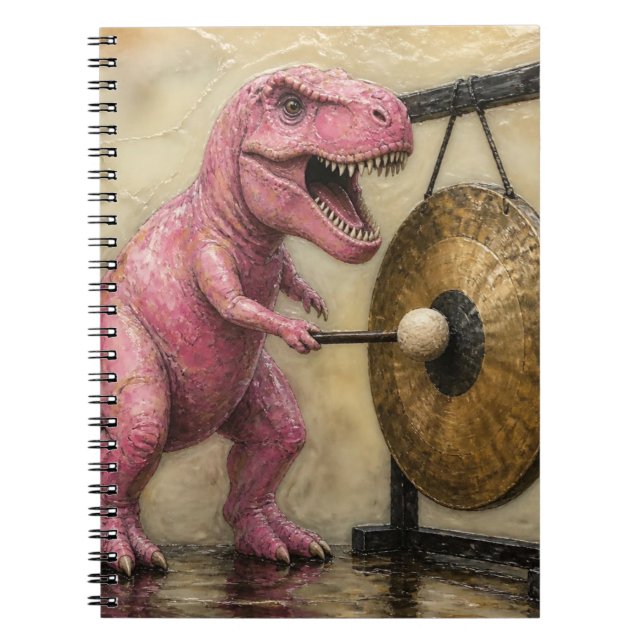 Caderno Espiral T-Rex Rosa bate um Gong (Frente)