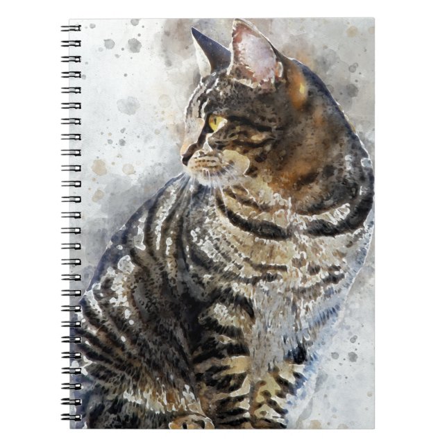 Caderno Espiral Tabby Grito Cat Watercolor Art (Frente)