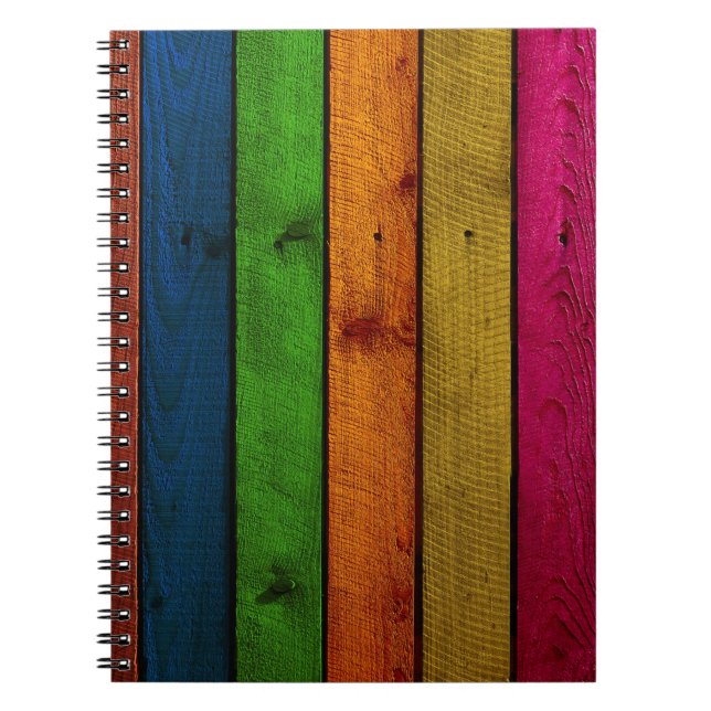 Caderno Espiral tábuas de madeira de cores lindas (Frente)
