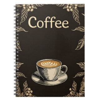 Caderno Espiral Taça de café com café em Cuaderno com Folhas e Cer