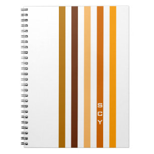 Caderno Espiral Tan Brown Orange Vertical Stripes Monograma