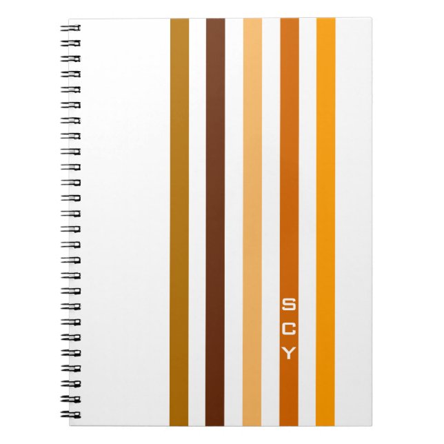 Caderno Espiral Tan Brown Orange Vertical Stripes Monograma (Frente)