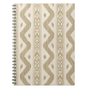 Caderno Espiral Tan Ikat, Faixa Tecida Fina em Creme