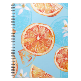 Caderno Espiral Tangerinas Aquarela: Tecido Azul Luxúrico