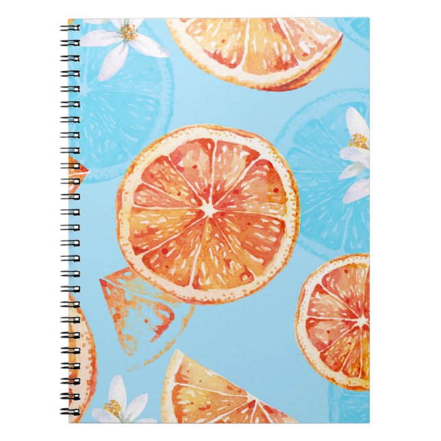 Caderno Espiral Tangerinas Aquarela: Tecido Azul Luxúrico (Frente)
