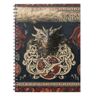 Caderno Espiral Tapeçaria Nórdica Escura de Dragão e Entrelaçament
