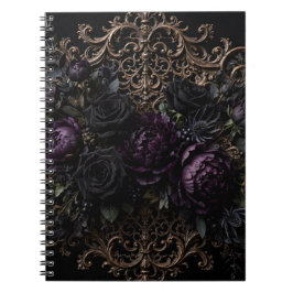 Caderno Espiral Tapete de mesa de rosas pretas góticas barrocas es