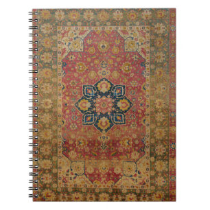 Caderno Espiral Tapete Persa Asiático Kashan em Ouro Vermelho