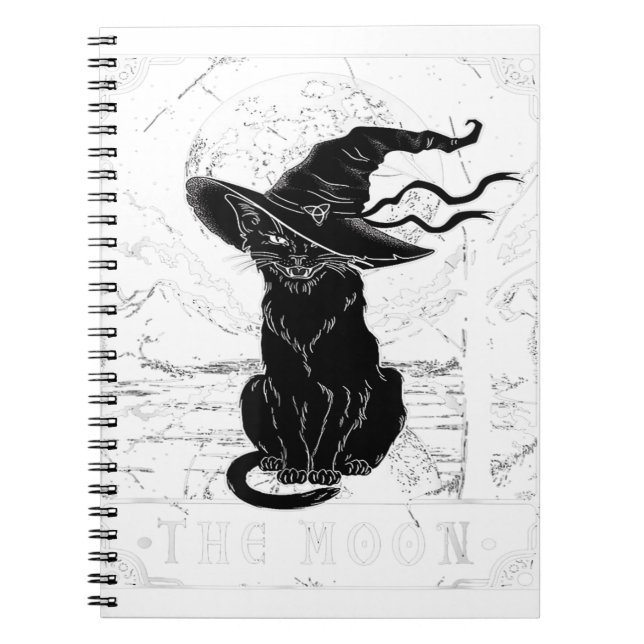 Caderno Espiral Tarot Card Crescent Moon E Black Cat Witat Hat (Frente)