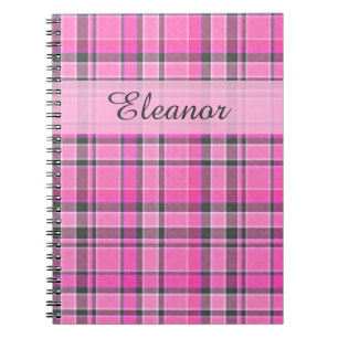 Caderno Espiral Tartan Cinza rosa Xadrez