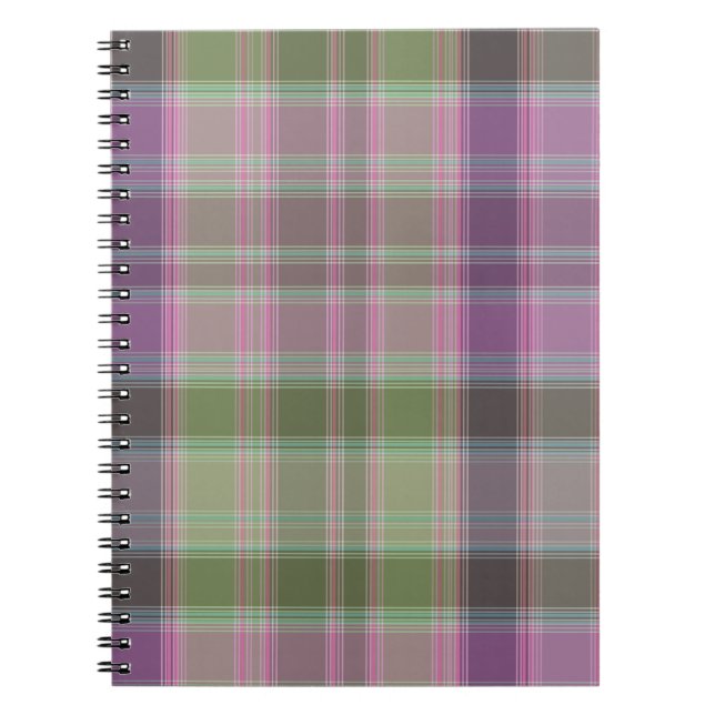 Caderno Espiral Tartan clássico verde lilac. (Frente)