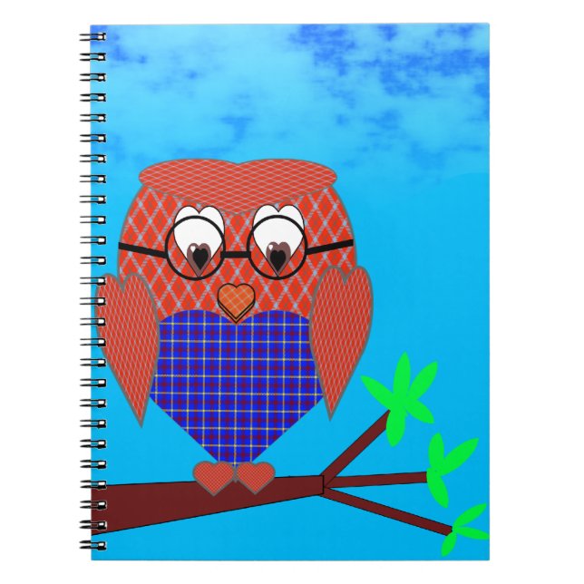 Caderno Espiral Tartan e Hearts Owl (Frente)