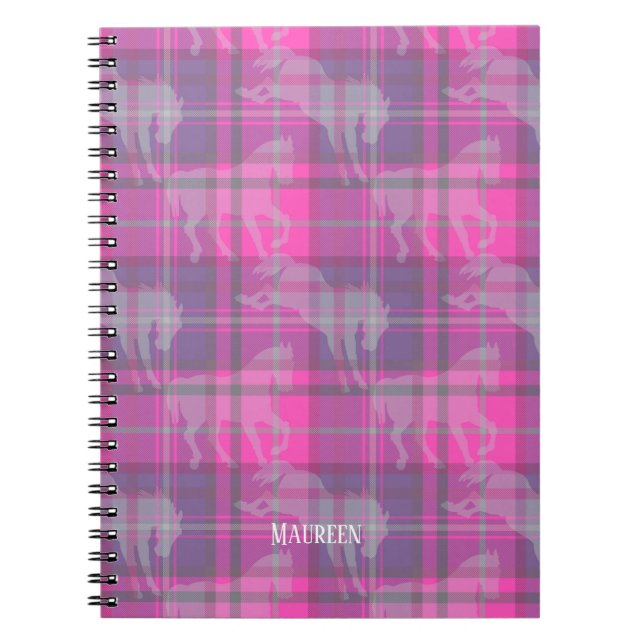 Caderno Espiral Tartan equestre púrpura, rosa-pinho-pinho, persona (Frente)